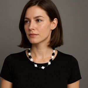 Vintage Cube Necklace Black and White 18 Inches Long